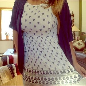 Blue and Cream Floral Pattern Dress